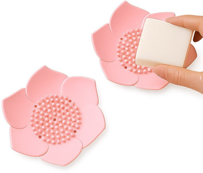 고씨네 플라워 미끄럼방지 욕실 실리콘 비누받침, 핑크, 2개