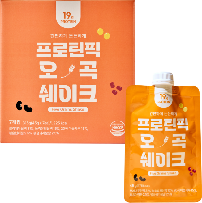 [그린허브] 프로틴픽 오곡 쉐이크 단품/세트 건강하고 맛있는 한끼 대용, 1개, 45g