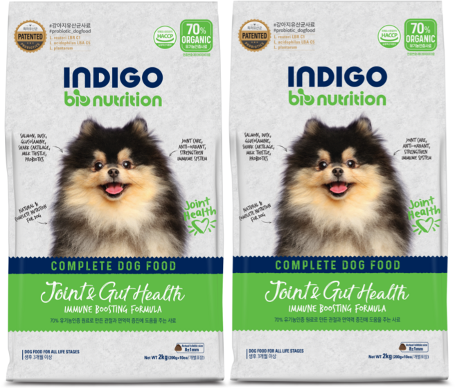 INDIGO 강아지 바이오뉴트리션 면역앤 기능성 사료, 관절+장건강, 2kg, 2개