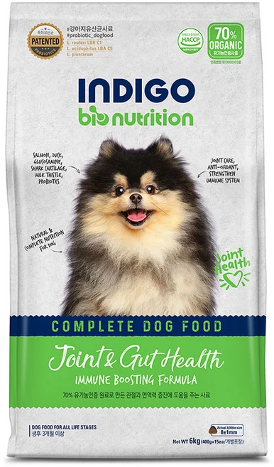 INDIGO 강아지 바이오뉴트리션 면역앤 기능성 사료, 관절+장건강, 2kg, 1개 - 쿠팡
