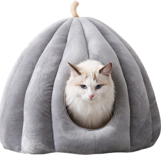 옥희독희 고양이 극세사 호박 숨숨집 하우스, 그레이, 1개