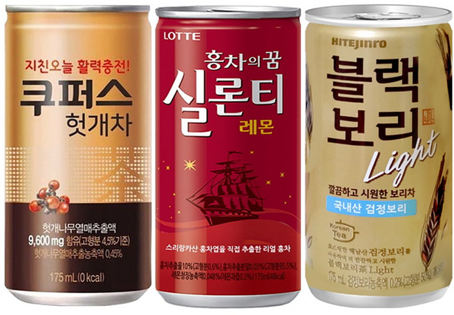 Yotta 쿠퍼스 헛개차 실론티 블랙보리 홍차의꿈 레몬 차음료 미니캔음료수 업소용 노래방 PC방, 90개, 175ml