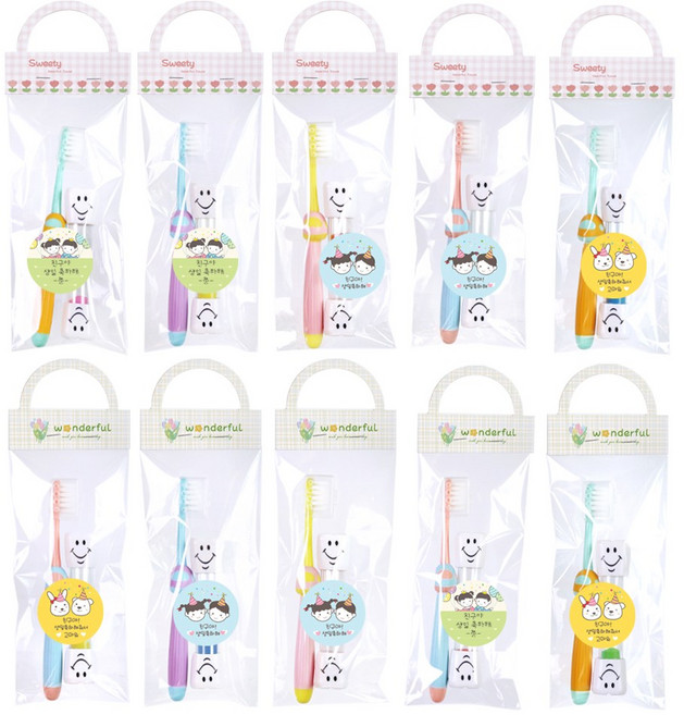 니즈엘 어린이 칫솔 생일 선물 답례품 어린이집 유치원 구디백 입학 초등 학교 단체 행사 (3~12세), [10종][완포장]손잡이포장-버섯둥이(스티커3종), 1개