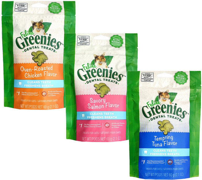 그리니즈 필라인 고양이 이빨 스낵 간식, 1세트, 180g, 참치1+연어1+닭고기1