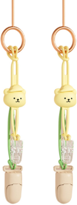 아워웍스 곰돌이 실리콘 스트랩+클립, 옐로우, 2개