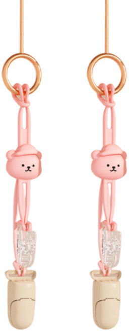 아워웍스 곰돌이 실리콘 스트랩+클립, 핑크, 2개