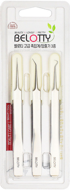 벨로티 스테인리스스틸 압출기 핀셋 3종 세트, 실버, 1세트