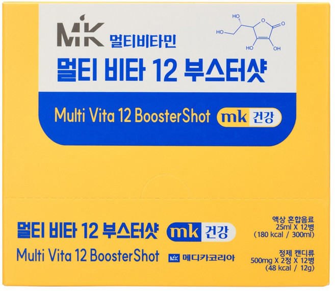 [MK] 멀티 비타 12 부스터샷 (액상25ml + 정제 1000mg) X 12개 / 비타민E 비타민D 아연 비오틴, 1개, 300ml