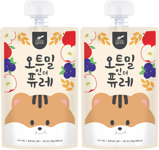 리틀스푼 오트밀인더퓨레, 혼합맛(사과/블루베리/귀리), 100g, 2개