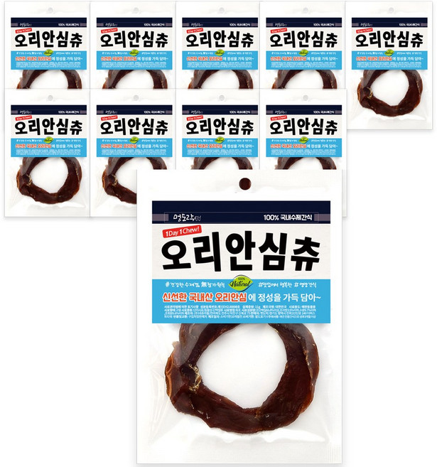 국내수제간식 멍도락 건강한육포츄 강아지껌 터키츄 오리츄, 11g, 10개, 오리안심츄