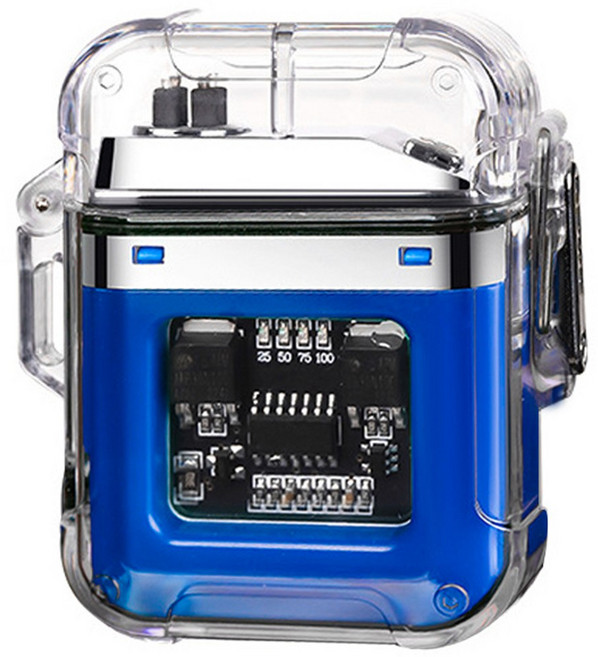 감성 투명 아크 전기 라이터 LED 플라즈마 캠핑 랜턴 겸용 C타입 USB 충전식 미니 방수 스파크 라이타 조명, 1개, R99567L(블루, 블루