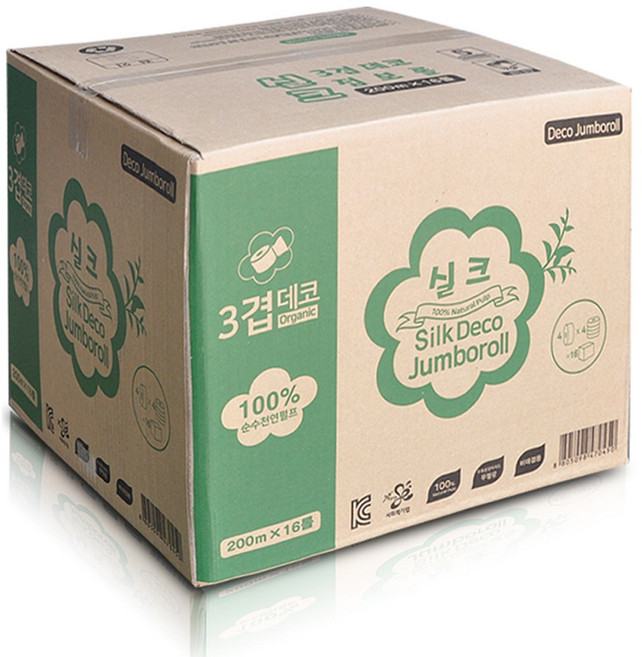 그린코리아 100%천연펄프 3겹16롤 실크데코점보롤 200m, 1개, 16롤