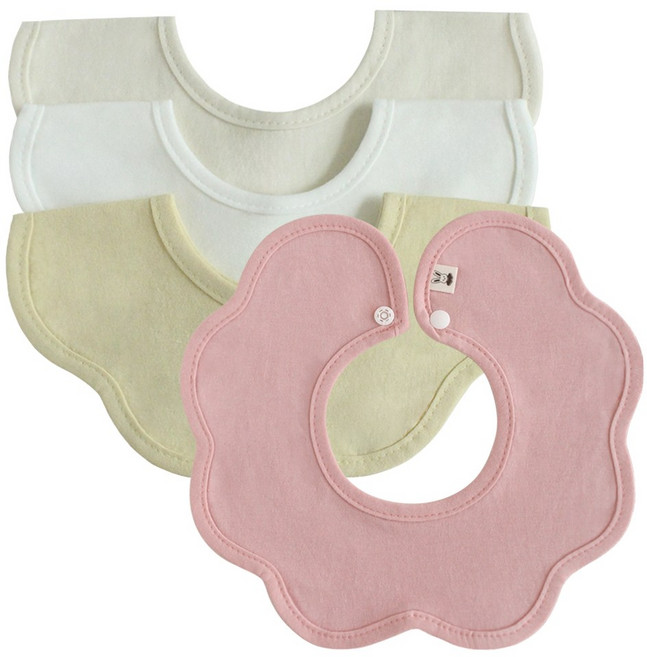 BUNNIE BLOSSOM 波浪邊圍兜, 桃紅色+奶油黃色+米色+米白色, 4件, 1組