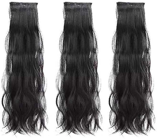 3개 세트 풍성 붙임 머리 가발 롱 헤어 피스 똑딱이 부분 반가발 직모 글램펌 젤리펌 여성 생머리 웨이브, S99017A(55cm 3개입, 1세트, 젤리펌 자연블랙