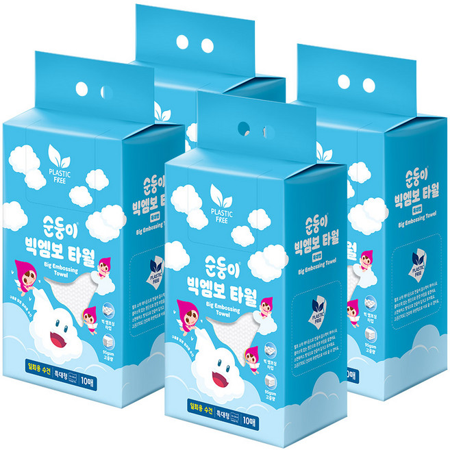 순둥이 일회용 빅엠보 타월 특대형 10매 4팩 /비치타올 사이즈, 4세트, 화이트 특대형 10매