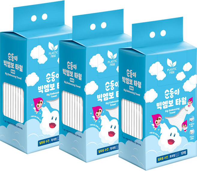 순둥이 일회용 빅엠보 펫타월 특대형 10매 3팩 /대형견 사이즈, 화이트, 3세트