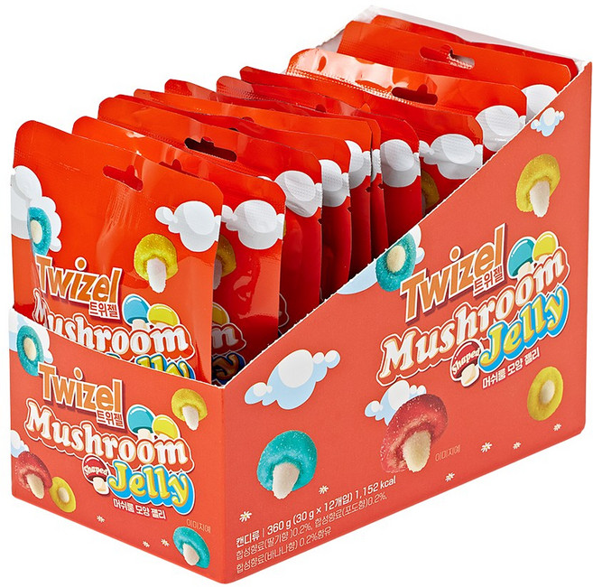트위젤 머쉬룸 모양 젤리 360g (30g x 12개입) 디저트 어린이간식 과일맛 사탕 캔디, 12개, 30g