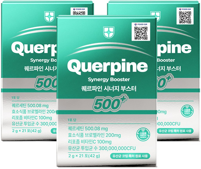 퀘르파인 시너지 부스터 퀘르세틴 브로멜라인 소포레틴 케르세틴 퀘르틴산 특허 유산균, 3박스, 21회분