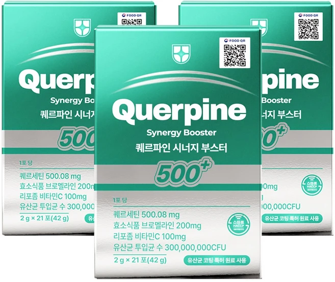 퀘르파인 시너지 부스터 퀘르세틴 브로멜라인 소포레틴 케르세틴 퀘르틴산 특허 유산균, 3박스, 21회분 - 쿠팡