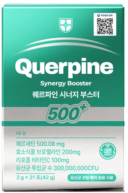 퀘르파인 시너지 부스터 퀘르세틴 브로멜라인 소포레틴 케르세틴 퀘르틴산 특허 유산균, 1박스, 21회분 - 쿠팡
