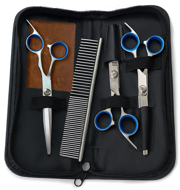 라모네트 가정용 저소음 애견 미용 가위 4종, 1세트, 블루