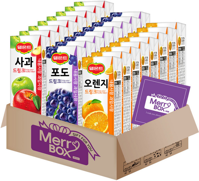 델몬트드링크 팩음료 혼합구성 (오렌지x10+사과x10+포도x10)+메세지카드, 1박스, 190ml