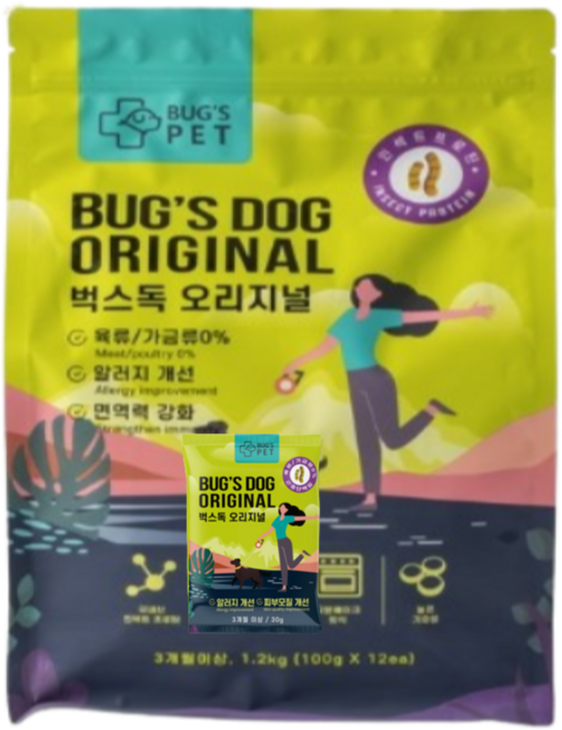 벅스펫 벅스독 저알러지 인섹트사료 1.2kg+30g(4개) 사은품, 1.2kg, 1개, 곤충