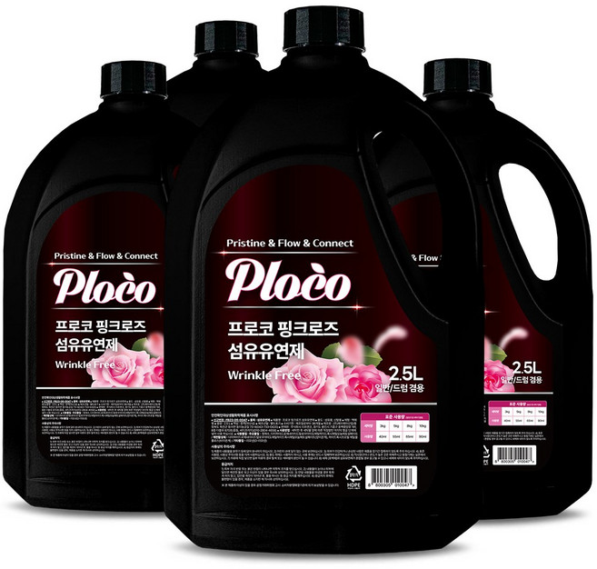 프로코 실내건조 핑크로즈 섬유유연제, 4개, 2.5L