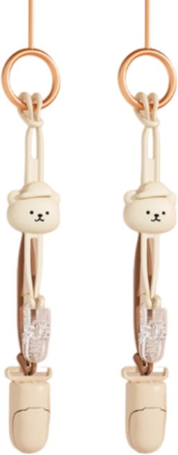 아워웍스 곰돌이 실리콘 스트랩+클립, 살구색, 2개