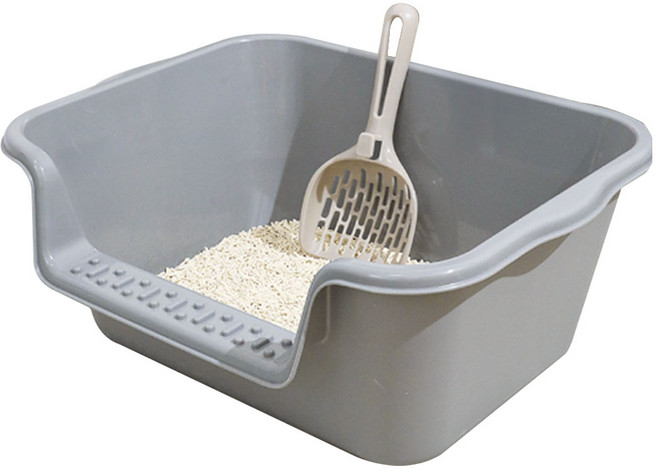 딩동펫 심플리 오픈형 대용량 고양이 화장실 + 모래삽, 그레이, 1개