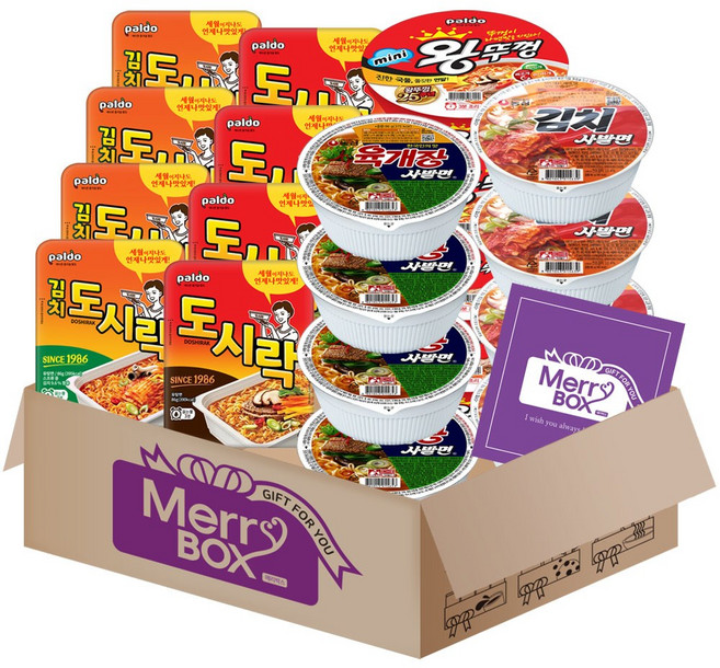 소컵라면세트 20개(육개장사발면4+김치사발면4+미니왕뚜껑4+도시락4+김치도시락4), 1박스