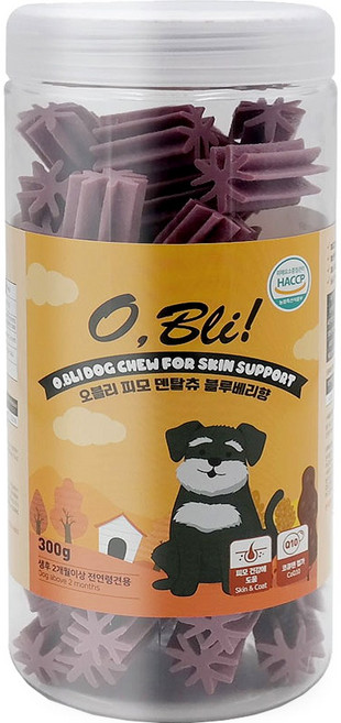 오블리 덴탈츄 덴탈껌 강아지 간식 치아관리 치석제거, 1개, 300g, 오블리 덴탈츄 블루베리향