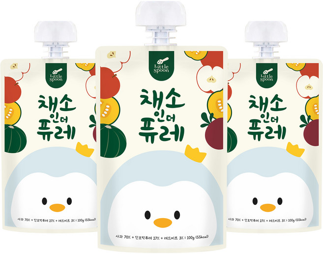 리틀스푼 채소인더퓨레, 혼합맛(사과/단호박/비트), 3개, 100g