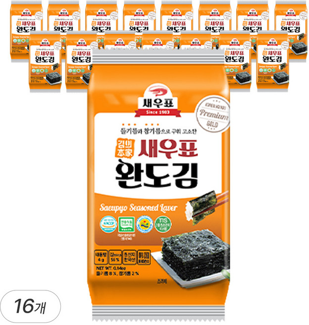 새우표 완도 프리미엄 도시락김, 4g, 16개