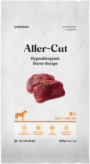 하이독 생후 3개월령 이상 강아지 알러컷 냉동 화식 사료 5p, 말고기, 500g, 1개