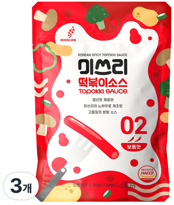 미쓰리 떡볶이소스 2단계 보통맛 50gx3개 분말 양념 매콤달콤 소스 국물떡볶이 분식, 50g, 3개