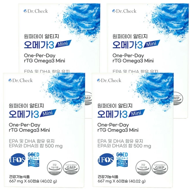 닥터체크 원퍼데이 알티지 오메가3 미니, 4박스, 60정 - 쿠팡