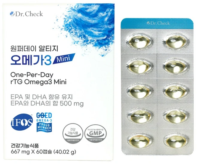 닥터체크 원퍼데이 알티지 오메가3 미니, 1박스, 60정 - 쿠팡