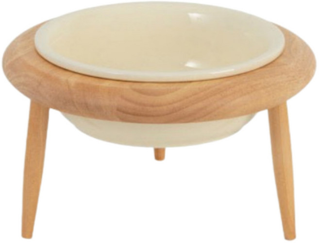 펫트너스 반려동물 UFO 세라믹 원목 식기 소형, 화이트, 1개