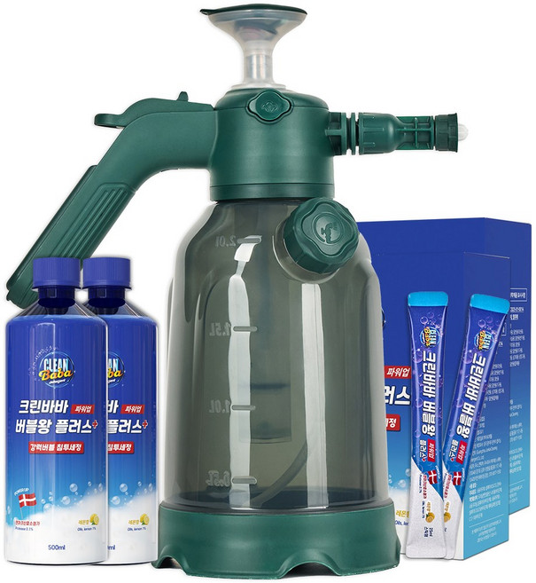 크린바바 한번에 싹 버블왕플러스 2500ml 전용분무기 버블세제 압축분무기 버블클리너 마이크로버블 밀착세정 욕실세정 차량폼