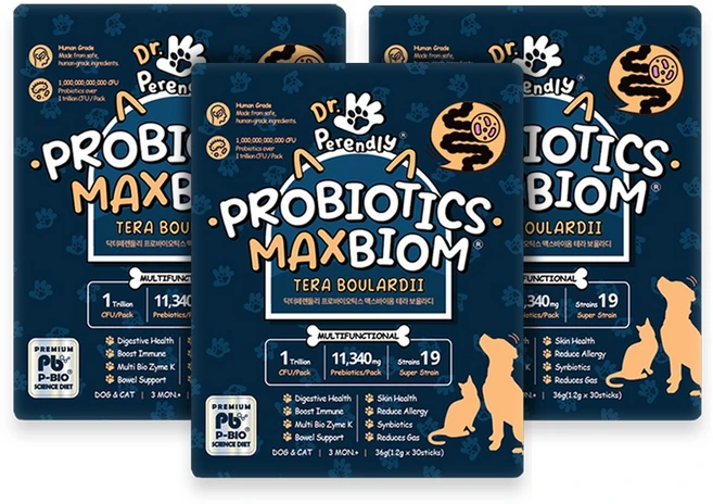 닥터페렌들리 프로바이오틱스 맥스바이옴 테라 보울라디 강아지 고양이 유산균, 3팩, 장건강/유산균, 30회분 - 쿠팡