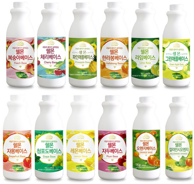 쉘몬 과일농축액 과육타입 베이스 모음(레몬 라임 자몽 오렌지 청포도 복숭아 자두), 1kg, 1개, 자몽베이스