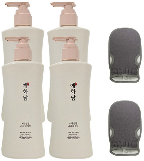 각질 노폐물제거 바디필링 바디스크럽 화이트 플로럴 한방향 예화담 때필링 대용량 2통 X 샤워장갑, 4개, 500ml