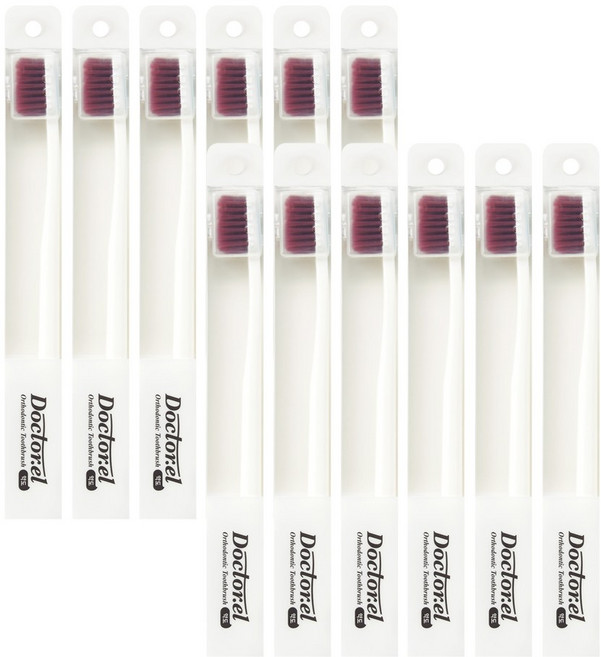 닥터이엘 교정 V컷 치과전용 칫솔 12개 (치과의사 개발) 약도 소프트미세모 (0.15mm) 레드, 1개입