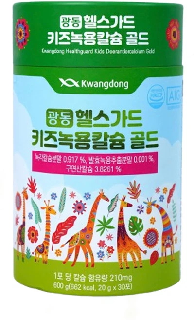 광동 헬스가드 키즈 녹용칼슘 골드 600g, 4개, 30회분 - 쿠팡