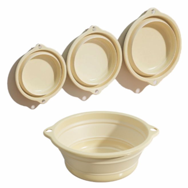 퍼핏 접이식 공간절약 폴딩 대야 세트, 1개, 베이지 소+중+대