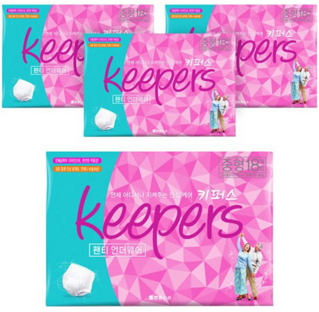 쌍용 키퍼스 성인용기저귀 편안한 언더웨어 팬티기저귀 및 안심깔개매트 모음, 4개, 18개입, 중형