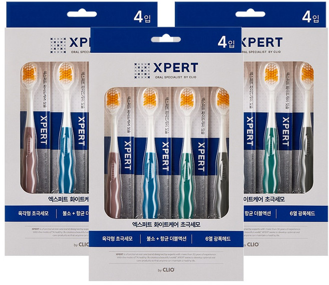 XPERT 화이트케어 불소초극세모 칫솔, 4개입, 3개