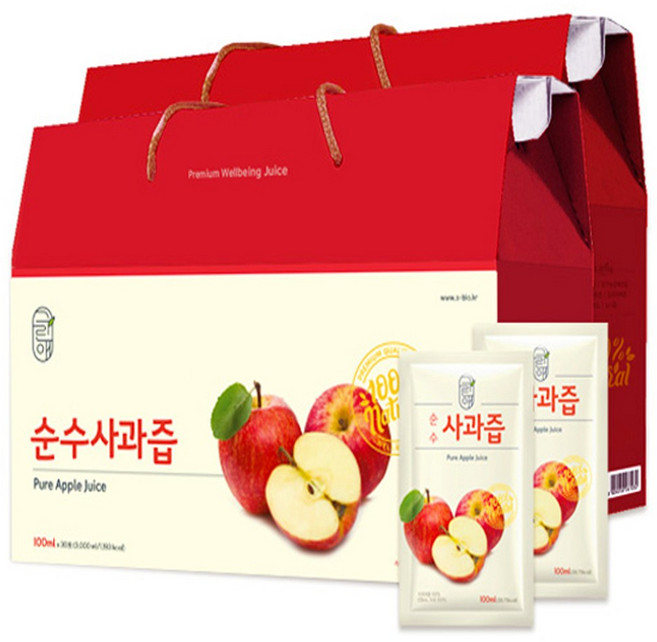 사과100% NFC 착즙 물한방울 안들어간 진짜 사과즙 사과주스 선물세트 60팩 30개2박스, 100ml