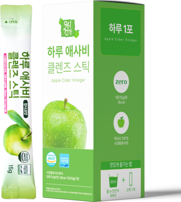 9시건강 애사비 스틱 애플 사이다 비니거 발효 사과 초모 식초, 15개, 15g